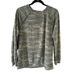 women's caslon olive camo sweatshirt lightweight round neck sweater medium